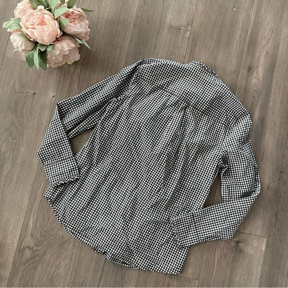 Vineyard Vines Black Gingham Ruffle Trim Button Down Shirt Blouse - Picture 3 of 4